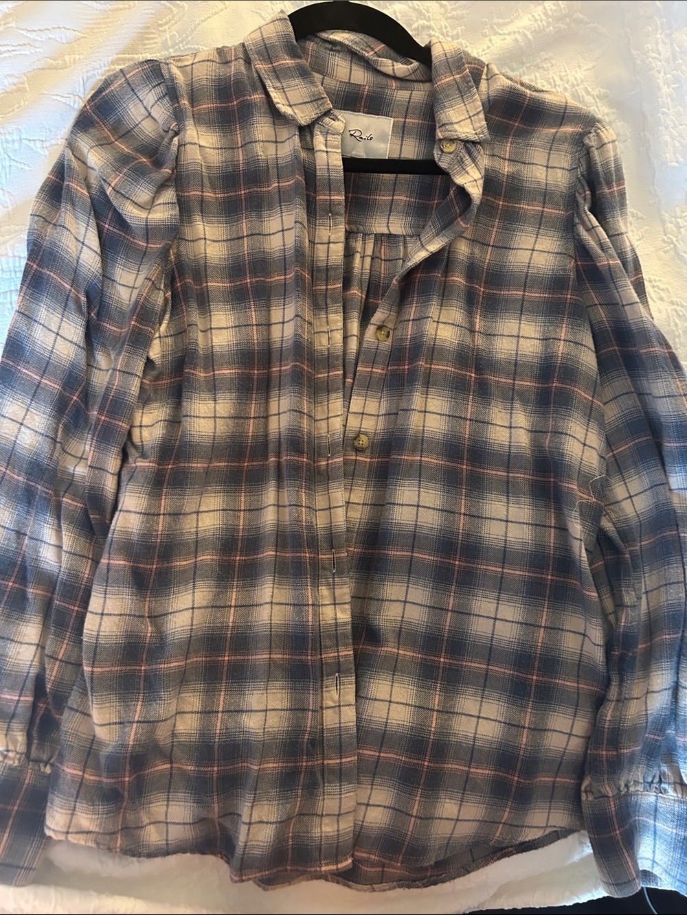 Rails Plaid Button-Down Shirt in Blue and Cream with Pink Accents